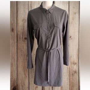 Eddie Bauer Departure Gray Long-Sleeve Travel Shirt Dress Women's Size L